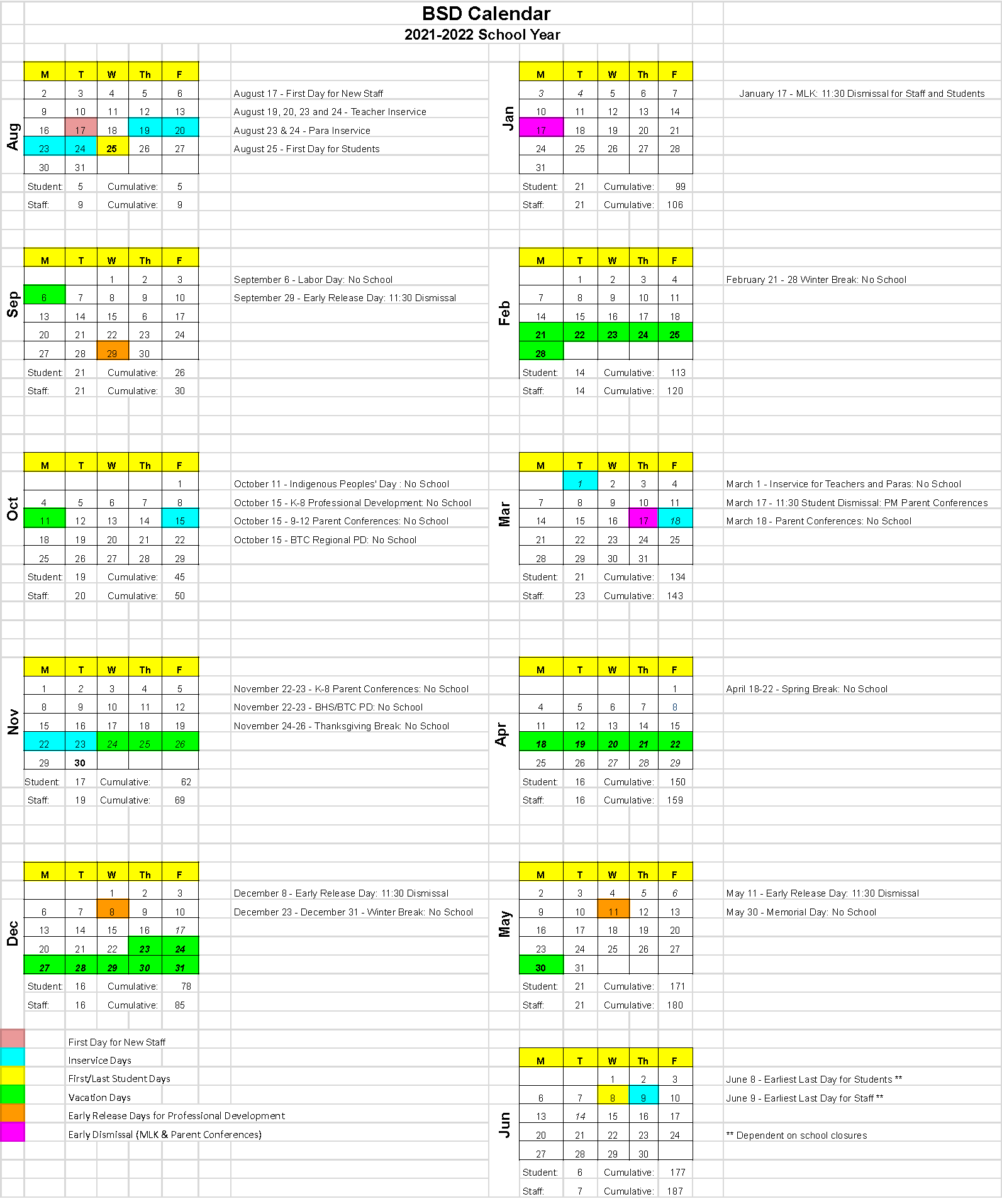 BSD 2021-2022 Calendar at a Glance 4.6.21