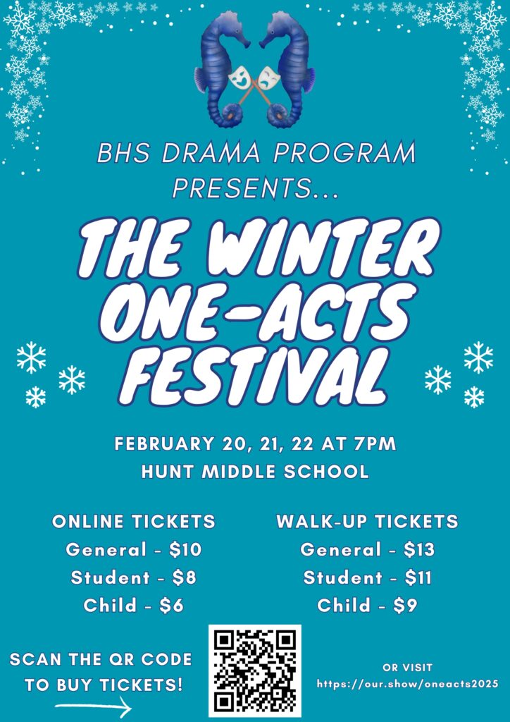 One-Acts poster with dates, time, ticket prices.