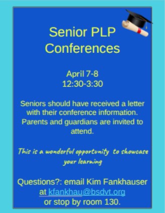Poster with Senior PLP Conrerence information, with cap and diploma image